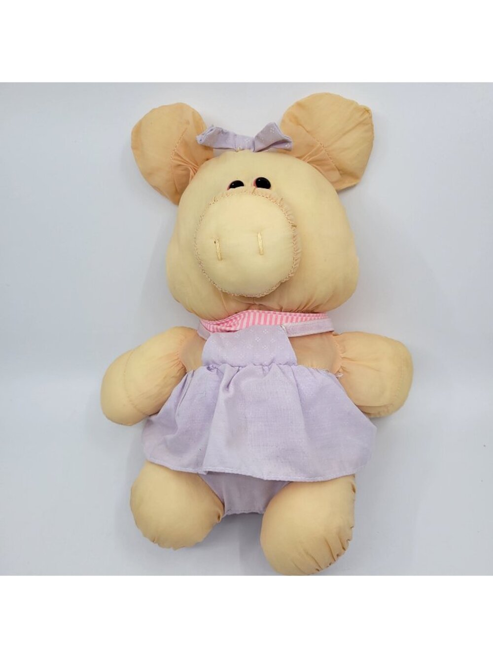 MTY International Nylon Pig Plush 10" Vintage Stuffed Animal Purple Dress & Bow